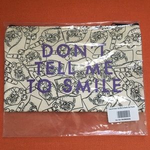 Don't Tell Me Smile Zip Pouch middle fingers Towne9 purple feminist bag NWT new